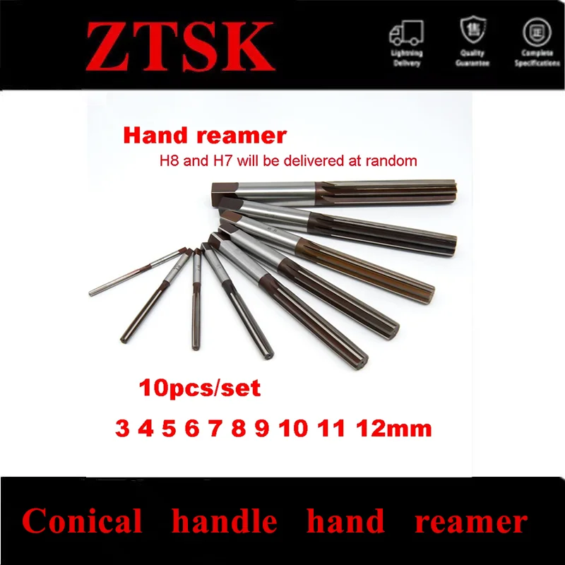 10pcs/set straight shank hand reamer 3/4/5/6/7/8/9/10/11/12mm H7 H8 9SiCr 6flute Manual-purpose Tools