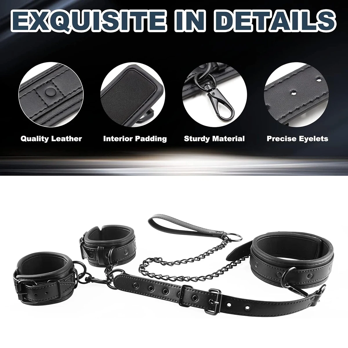 Neck to Wrist BDSM Bondage Sex Restraints Kit Couples Sex Toys Bondage Set With Chain Leash Back Handcuff Collar Slave Role Play - Image 2