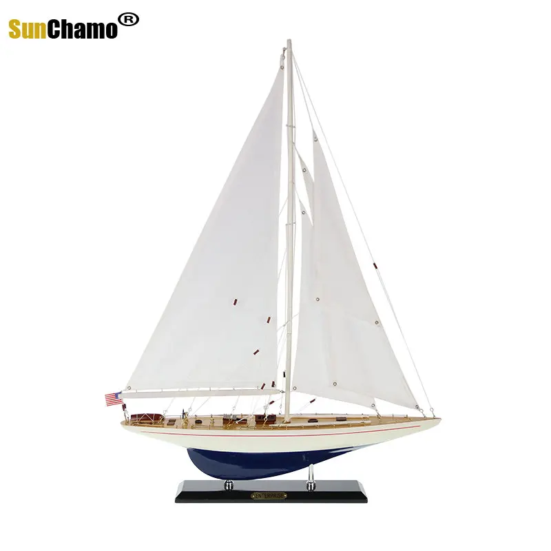 Sunchamo Solid Wood Sailboat Model Single Mast American European Style Entrance Decorations Smooth Sailing Ship Ornaments Decor