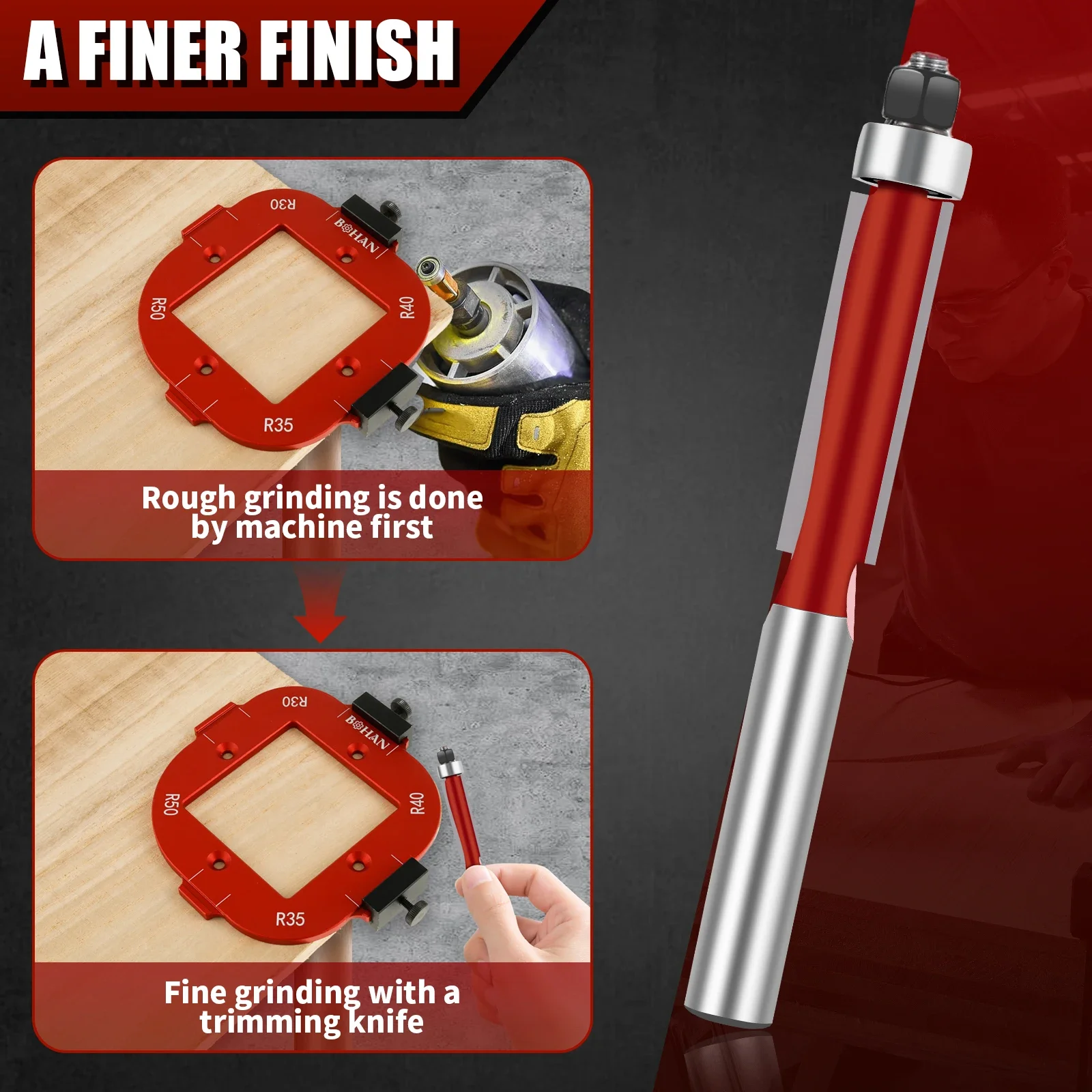 2 قطعة آلة التشذيب قطع فيليه قالب R10 إلى R40 R-زاوية قوس قالب سبائك الألومنيوم راوتر الزاوية نصف القطر