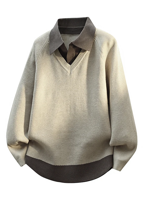 

Мужская повседневная толстовка с капюшоном, вязаный свитер, искусственный двухсекционный воротник, теплая верхняя одежда для отдыха, полиэфирное волокно, длинный све