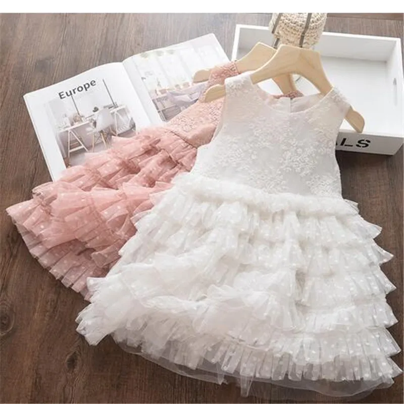 Little Girls Summer Dress for Kids Princess Birthday Party Gown Lace Sling Tutu Wedding Children Dresses Vintage Floral Clothes