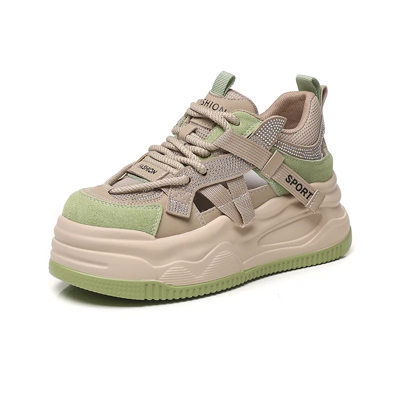 

Женские новые весенние кроссовки на платформе 8,5 см из микрофибры с перфорацией, на толстой подошве, с блестками, повседневные