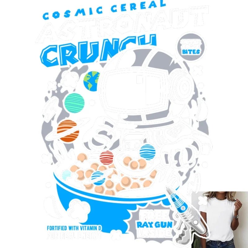 Trendy Space Astronaut Cereal Bowl Print Heat Transfer White Ink Iron - on, for T - Shirts/Canvas Bags, Casual Street Style,