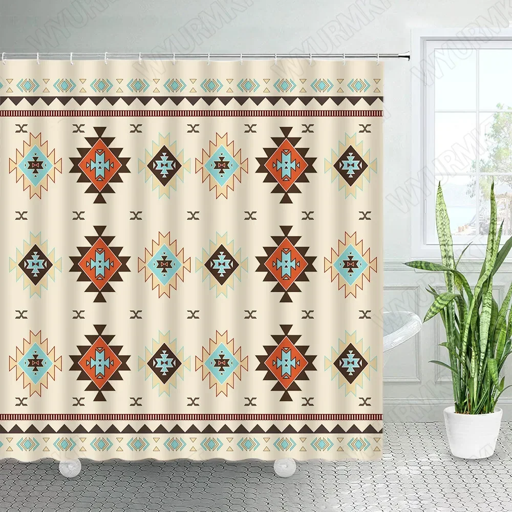 Aztec Shower Curtains Creative Geometric Modern Boho Retro Ethnic Style Polyester Fabric Bath Curtain Home Bathroom Decor Sets