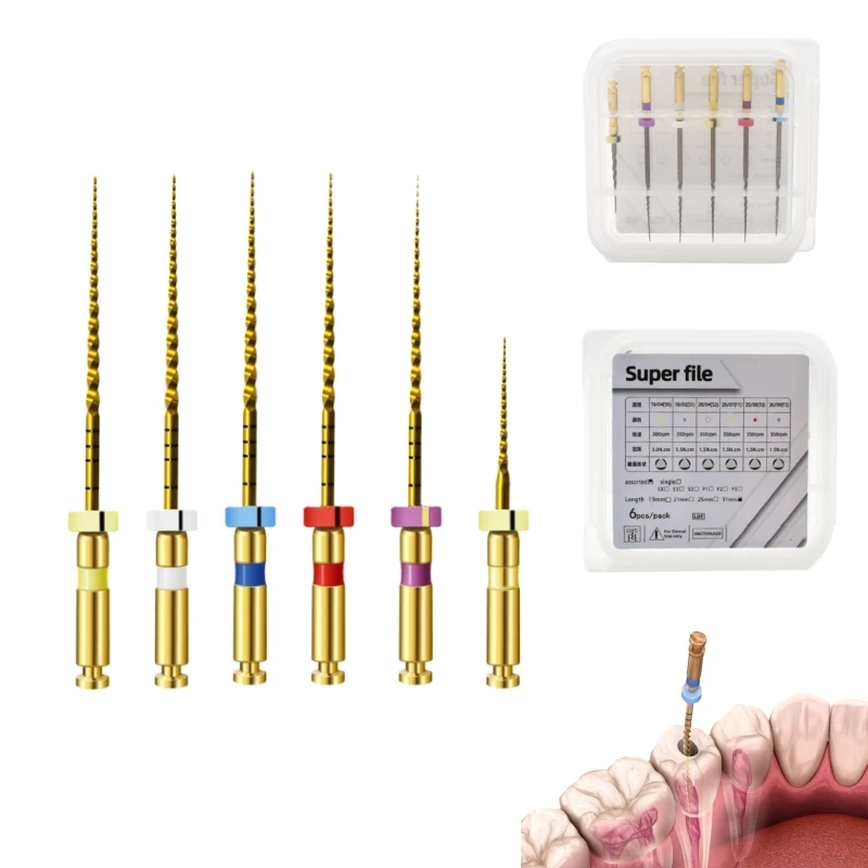 Dental Root Canal File Heat Activated Gold Flexible Files Rotary Nickel Titanium  Alloy Root Canal File 21mm 25mm Assorted