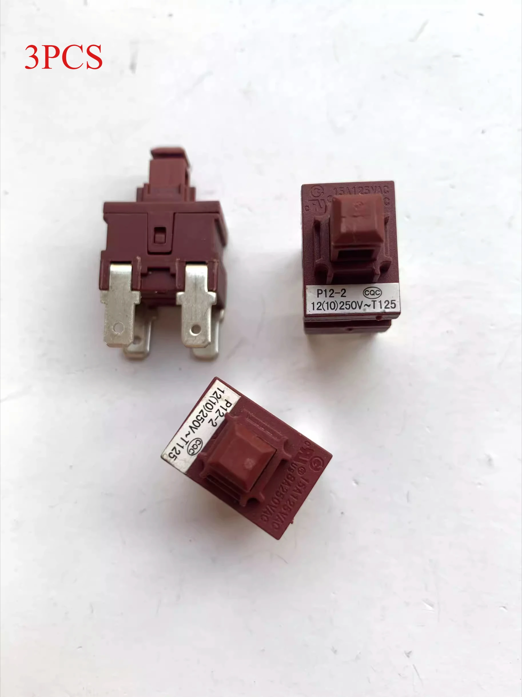 3PCS P12-2 Self-Locking Pushbutton Switch 4-Pin Dual Vacuum Cleaner Switch with Lock 8A 250V AC