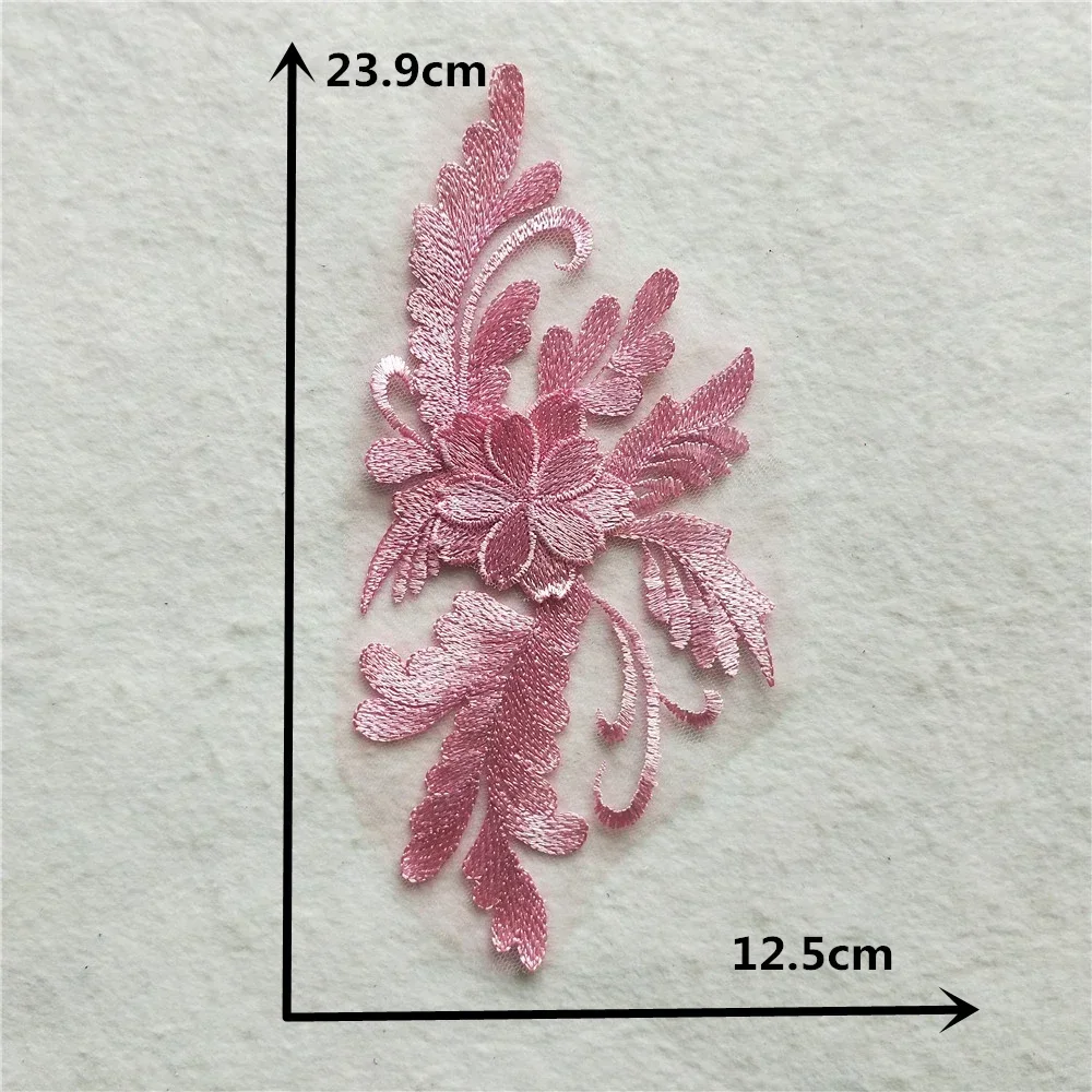 Wholesale sales of 1-10 pieces Pink Polyester Embroidery Nail bead Single Flower DIY Sewing Decoration Clothing Lace Accessories