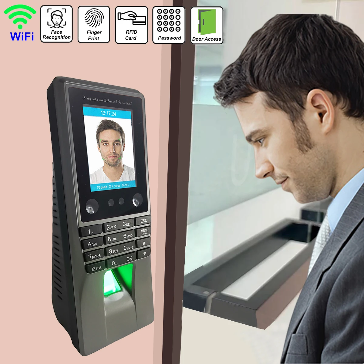 WiFi Biometric Face Door Access System TCP/IP Fingerprint Lock Controller Terminal