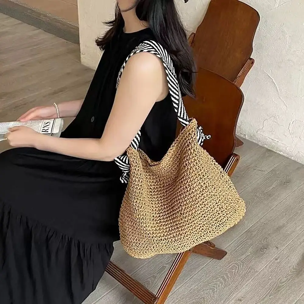 Straw Woven Straw Beach Bag Fashion Large Capacity Knot Shoulder Straps Single Shoulder Bag Tote Bag Travel