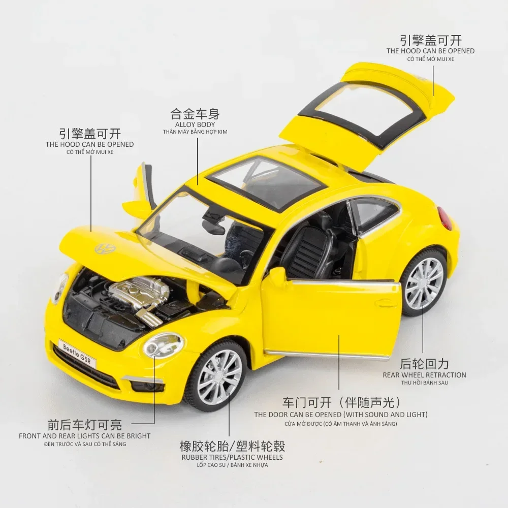 1:32 Volkswagen Beetle GSR Car Model Pull Back Alloy Discast Street Metal Business Cars Model Children Toy A134