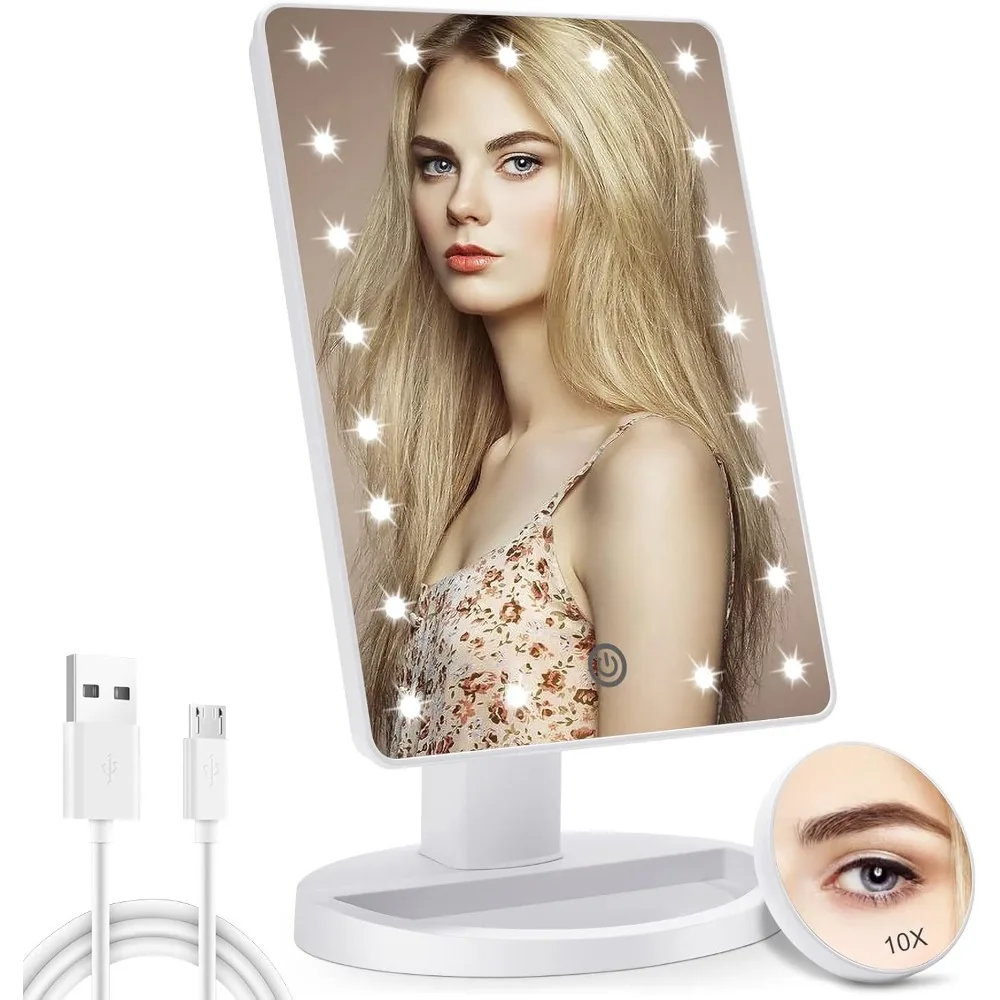 

makeup mirror with touch-sensitive dimming and a 180° adjustable angle, equipped with a 10x magnification mirror