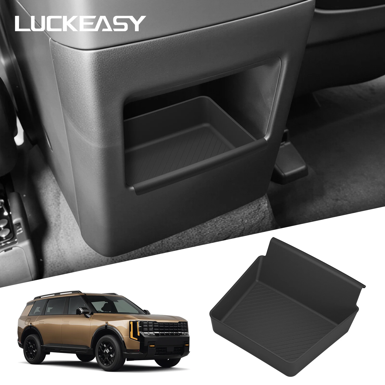LUCKEASY für Kia Telluride Basisausstattung 2027 Auto-Mittelkonsole Hinterer Staufach Innenraum-Zubehör Aufbewahrungsbox Ablage