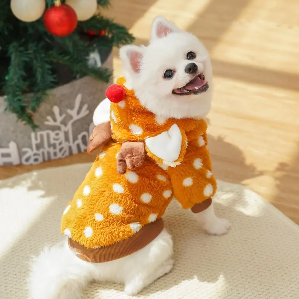 Small Elk Pet Christmas Clothes Cartoon Soft Dog Harness Leash Warm Plush Cat Accessories Winter