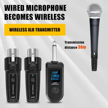 UHF XLR 어댑터 시스템 무선 마이크 송신기 리시버 시스템, 다이내믹 마이크 기타 오디오 믹서 PA 시스템