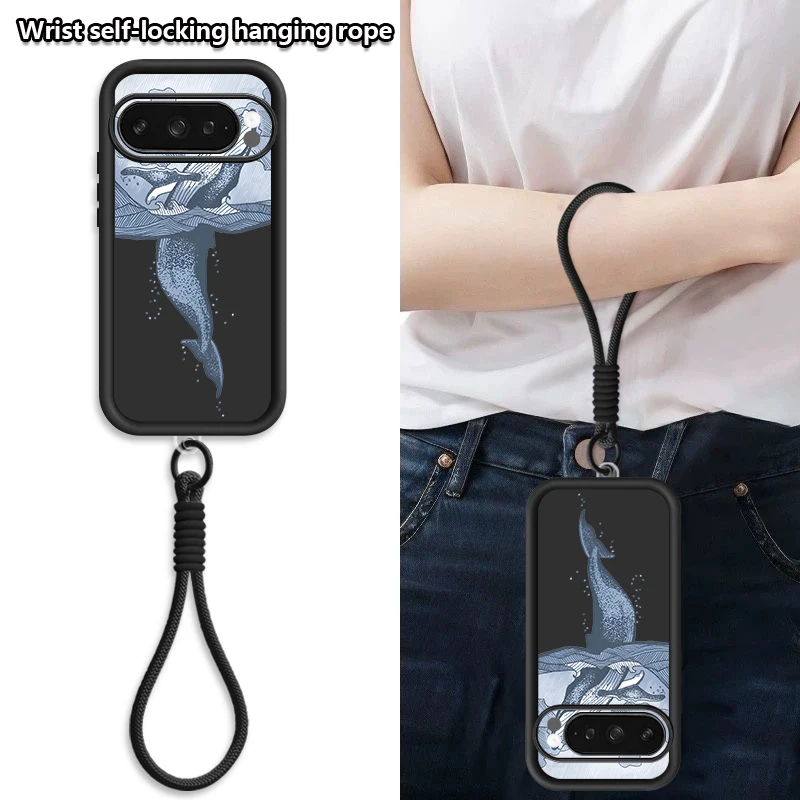 Humpback Whale Print Wrist Strap Lanyard Case For Google Pixel 10 9 8 7 Pro 9A 8A 7A Pixel 9 10 Pro XL Soft Silicone Phone Cover view 3