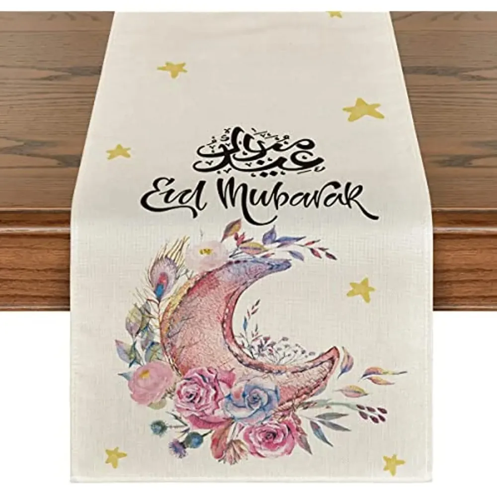 Rosa Mond Blume Stern Ramadan Dekoration Tischläufer für Hochzeit Party Küchenzubehör Heim Hasen-Accessoires