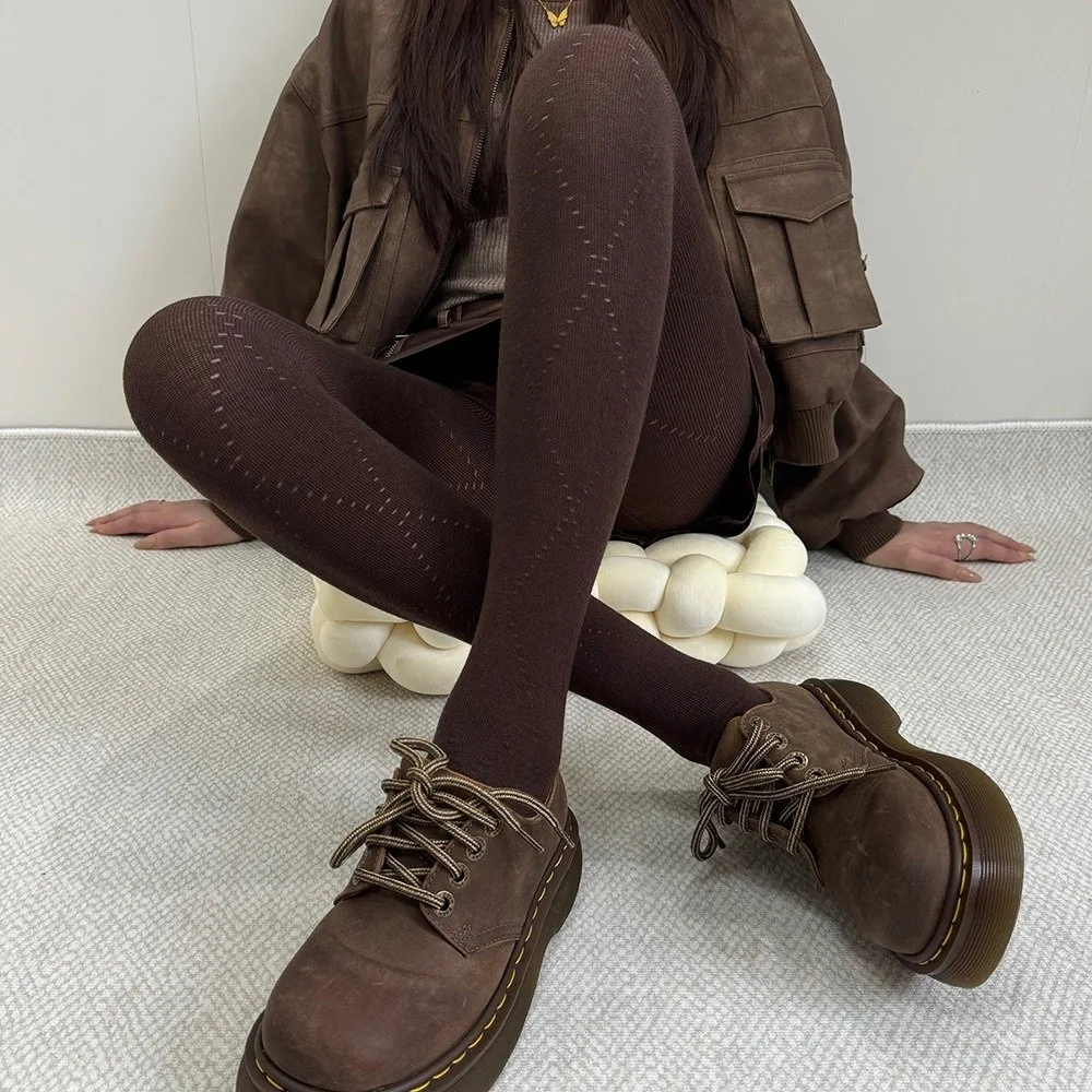 New High Elastic Knitted Jacquard Pantyhose Slim Fit Keep Warm Leggings Tights Autumn Winter