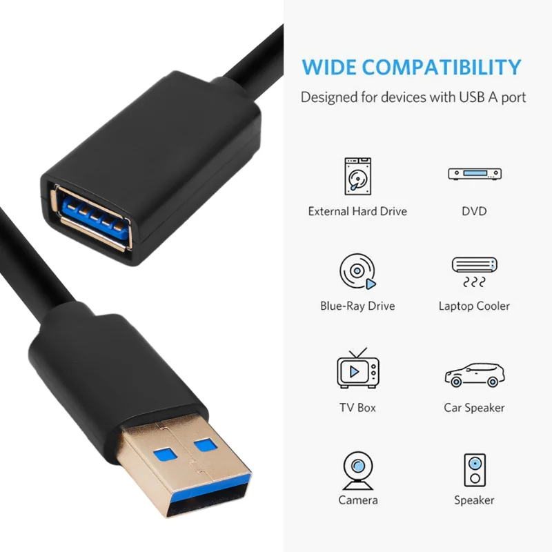 5Gbps Fast Data Transfer USB 3.0 Extension Cable 10FT Male To Female USB A Extender Cord for PC Computer Laptop TV Hard Drive