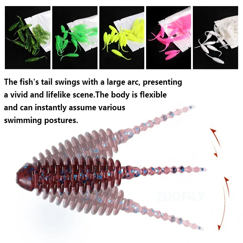 30 قطعة مضيئة صغيرة الجذر الصيد السحر مجموعة سويم TPE الطعم الناعم 35 مللي متر 0.24 جرام إبرة الذيل مايكرو دودة تيار بيونيكس الشرغوف الطعوم #6