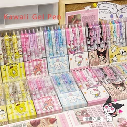 6Pcs Set Kawaii Kuromi Cinnamoroll Gel Pen Cartoon Pochacco ST Quick Drying Black Pens 0.5mm Press Learning Stationery Gifts