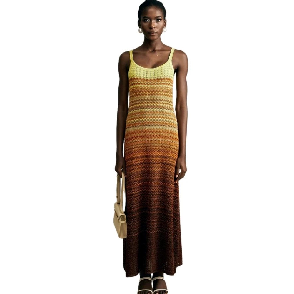 Luxe merkontwerp dames elegante boho Afrikaanse gouden pailletten maxi mouwloze avondfeest vakantie jurk gebreide dameskleding