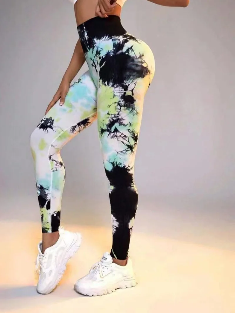 New Tie Dyed Printed Seamless Leggings  High Waist Fitness Yoga Pants Tie Drift Outdoor Sports Pants Hip Lifting Training Pants