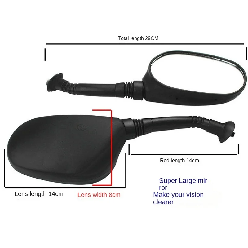 2pcs 6mm 8mm Motorcycle Rearview Mirror Scooter E-Bike Rearview Mirrors Electromobile Back Side Convex Mirror Classic Oval