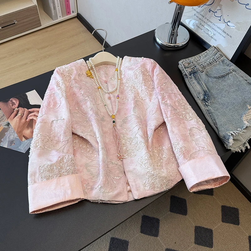 New Chinese Style Eastern Ancient Charm Spring Autumn Silk Embroidered Jacket Women's Loose Fit Outerwear Daily Wear