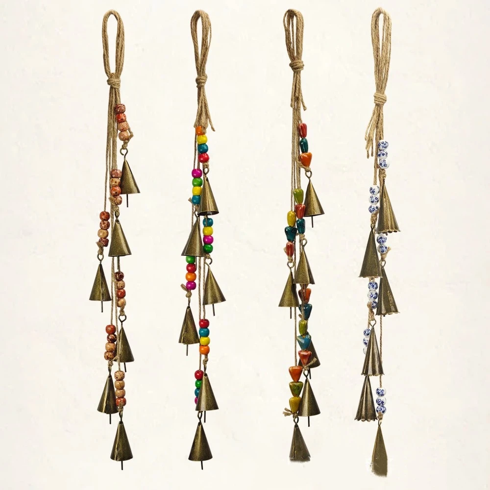 Unique Vintage Bohemia Wind Chime Handmade Triangular Hanging Pendant Multicolored Ceramic Bead Witch Bells Gift