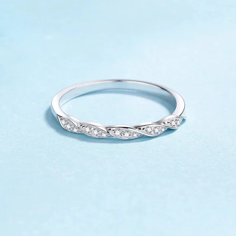 Women Ripple Starry Sky Platinum Pt950 Birthday Gift Rings 0.12CT Moissanite Diamond Wedding Band Daughter Adult's Day