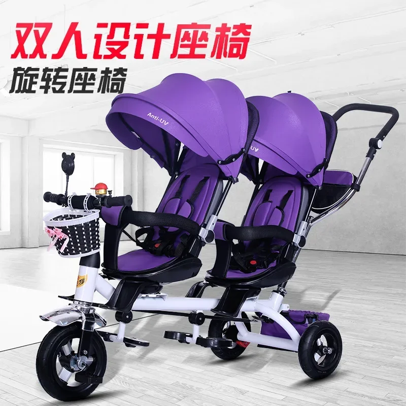 Baby Twin Dreirad Kinderwagen 3 Räder Doppel Kinderwagen für Kinder Zwillinge Leitplanke Sitz Baby Kleinkind Fahrrad Auto Dreirad Kinderwagen