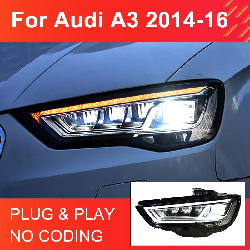 1 Pair LED Headlight Assembly for Audi A3 2014 2015 2016 Headlights Plug and Play with LED DRL Dynamic Turning Front Headlight