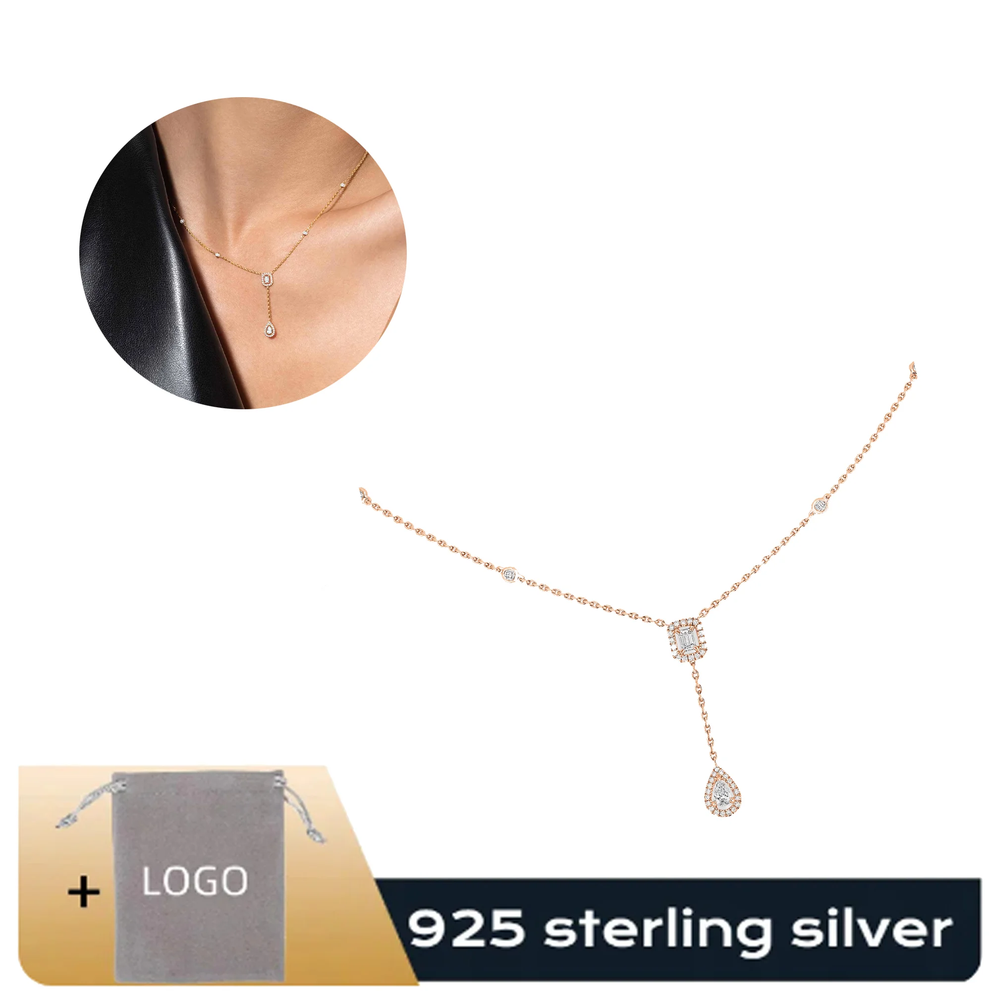 

Fashionable Luxury Messik - Home Pure Silver s925 Elegant MY TWIN Series Tie style Diamond Set Necklace