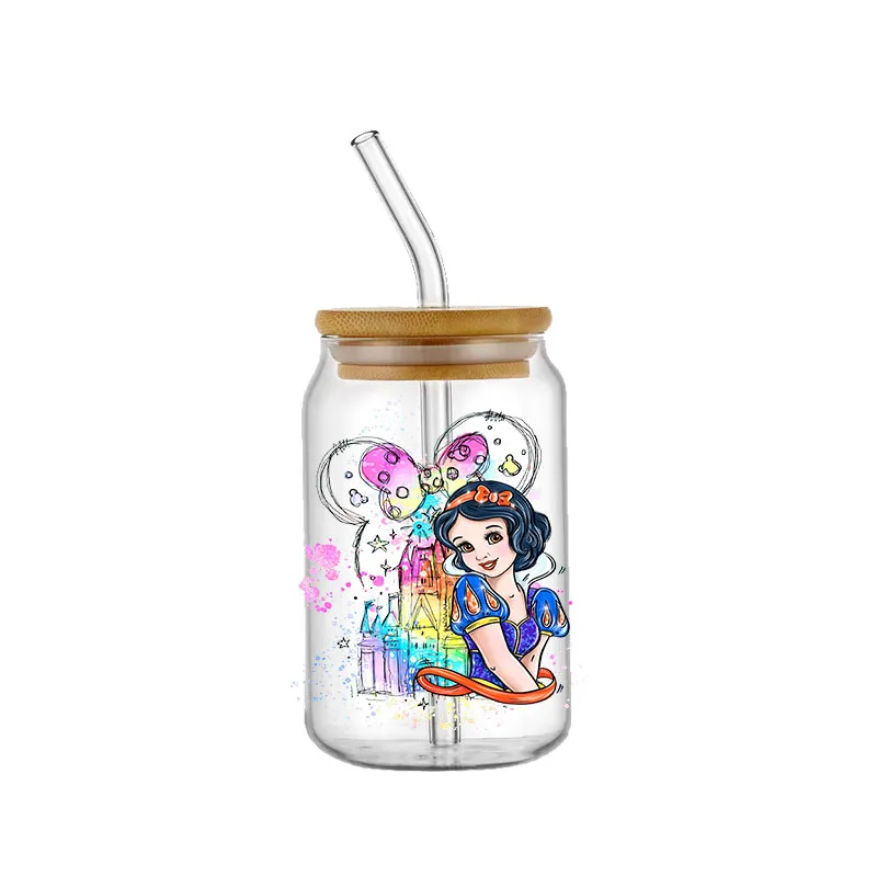 Disney-Autocollant de transfert d'oreille de souris, étiquette autocollante, logo bricolage, château, princesse, UV, DTF, 16oz, 20oz, 10oz, tasse, rond, décalcomanie