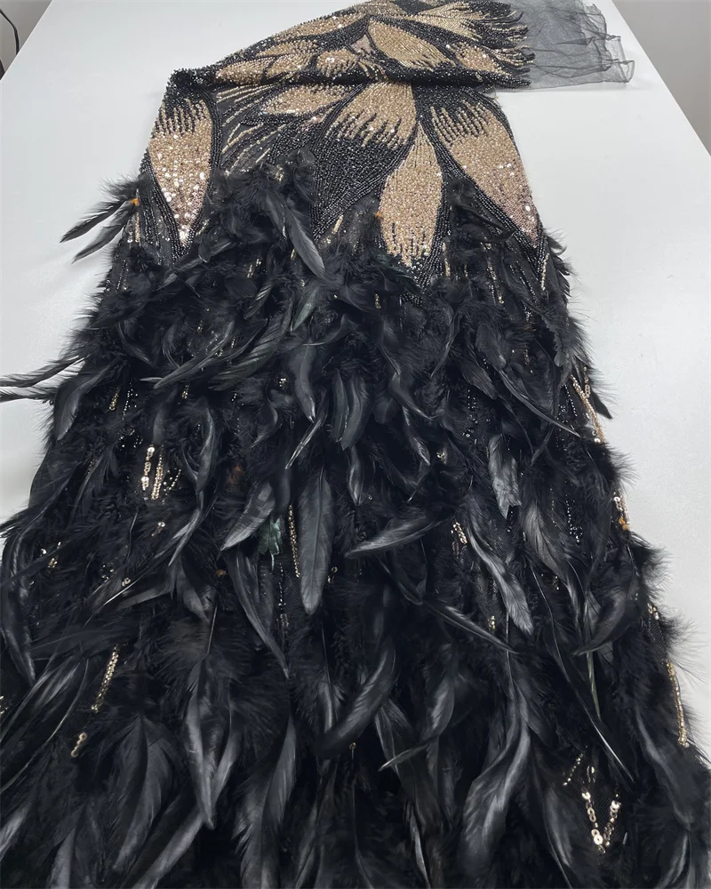 Роскошная 3D перо африканская французская тяжелая кружевная ткань высокого качества с блестками и бусинами нигерийская кружевная ткань для свадебных платьев