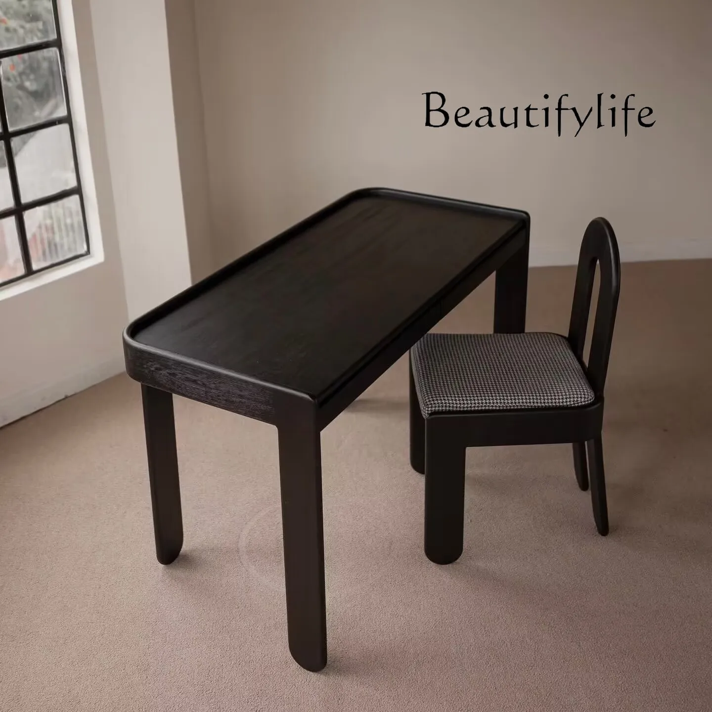 

French solid wood desk home retro style study table log style desk high sense book desk chair