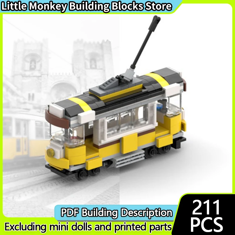 

City Car Model MOC Building Bricks Small Yellow Passenger Tram Modular Technology Children Holiday Gifts Assemble Toys Suit