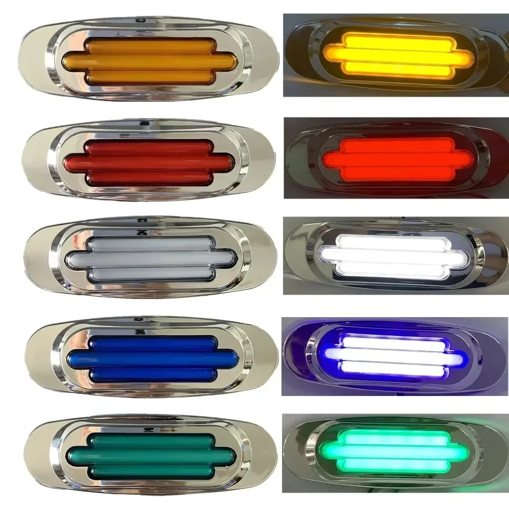 2PCS 16-LED Electroplate Marker Lights, 12V/24V Multi-Color White/Amber/Red/Green/Blue for Custom Vehicle Outline Lighting