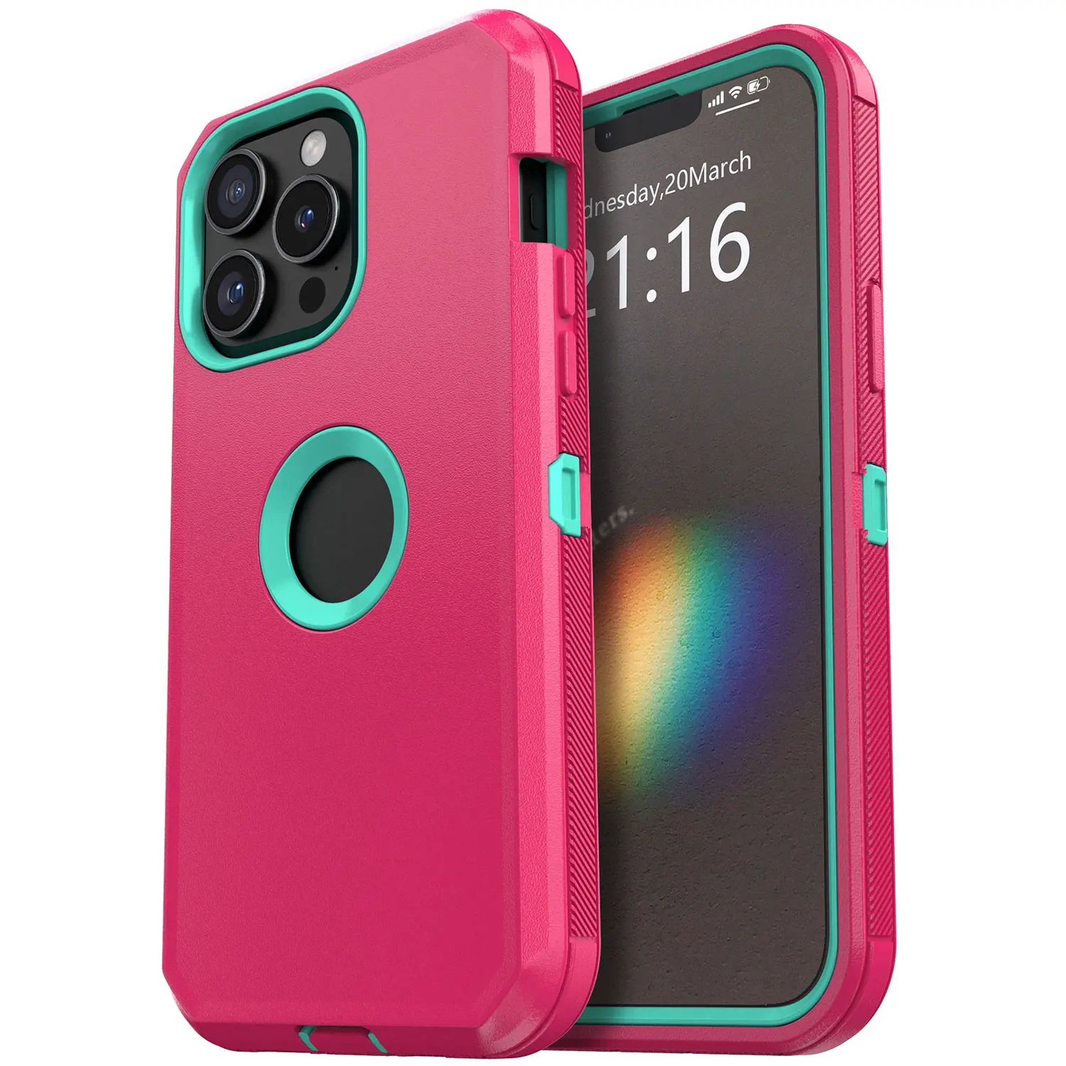 

Pink For iPhone 13 Pro Max 13 Pro 13 Case Heavy Duty Shockproof Hard Protective Rugged Hybrid 3in1 Layers Phone Cover