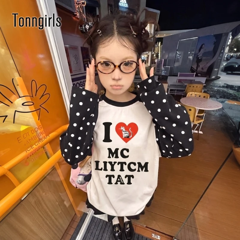 Tonngirls Harajuku Druck Grafik Tops Lose Casual T-shirt Frauen Dot Patchwork Y2k Vintage Grunge Tops Amerikanischen Retro Streetwear