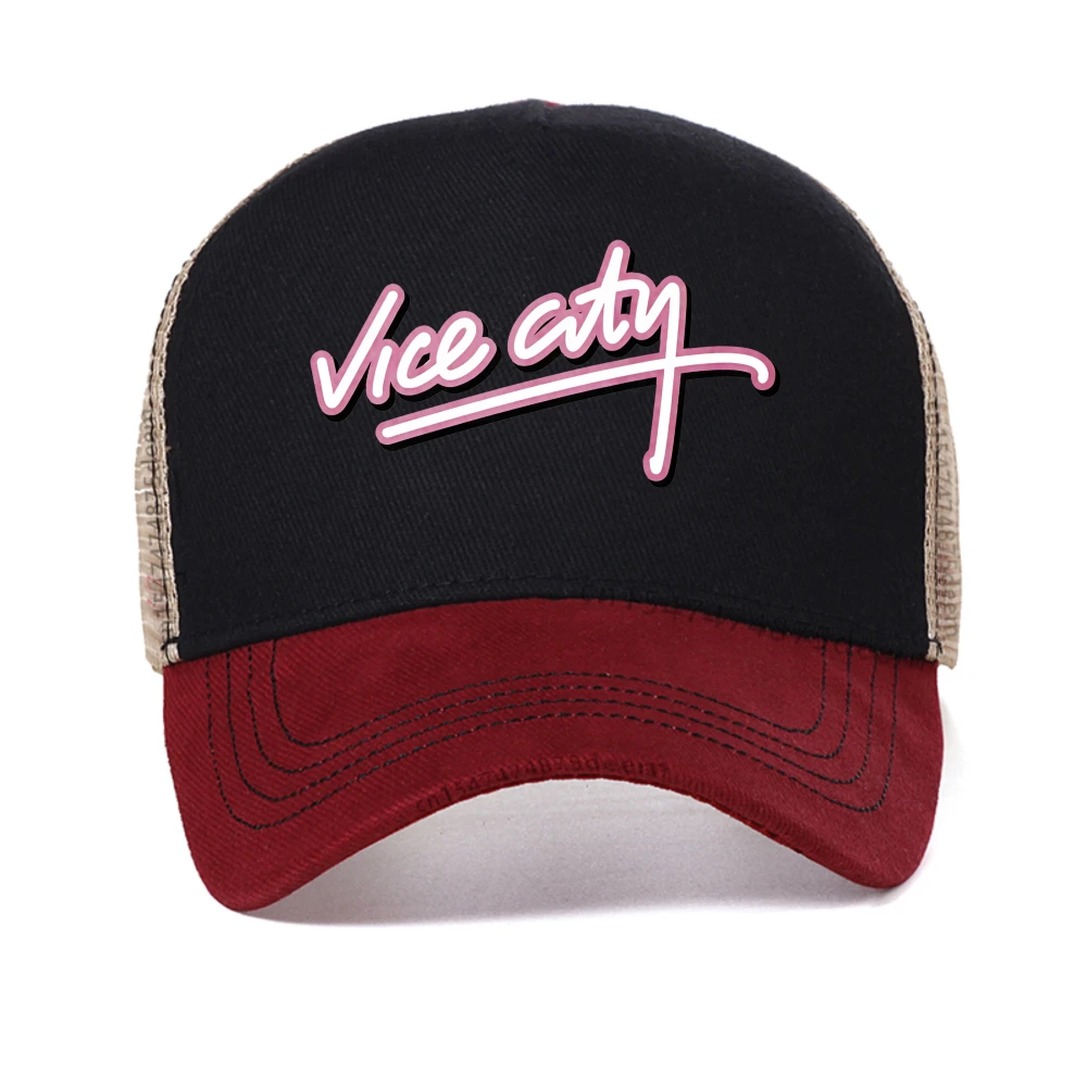 فايس سيتي طباعة قبعة بيسبول GTA لعبة الرجال النساء قبعة عادية كول الصيف شبكة تنفس قبعة سائق الشاحنة عادية تنفس قبعات للحماية من الشمس