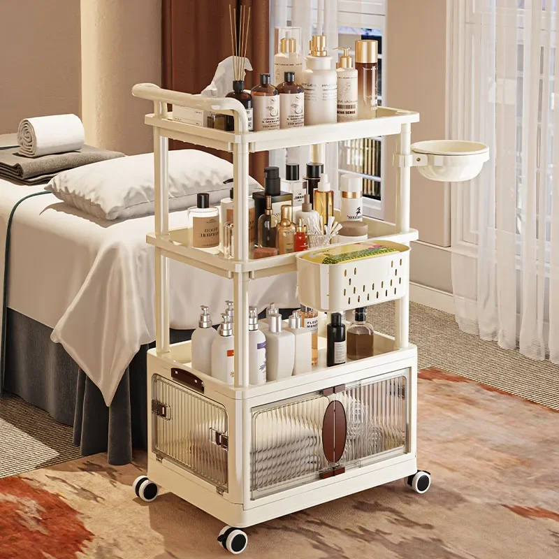 Professional Salon Cart Mobile Aesthetic Hair Tools Organizer Cosmetic Instruments Storage Trolley Large Capacity Storage Rack