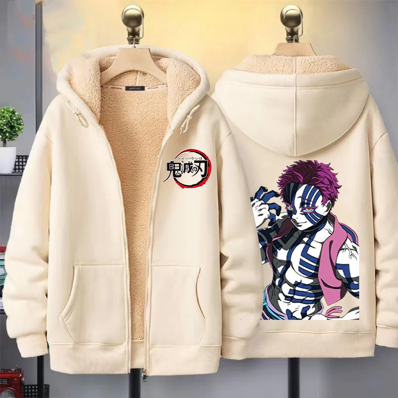 Akaza هوديس الرجال زمم الرياضة عادية كم طويل أنيمي Kimetsus No Yaibas Harajuku البلوز معطف المرأة سميكة سترة دافئة
