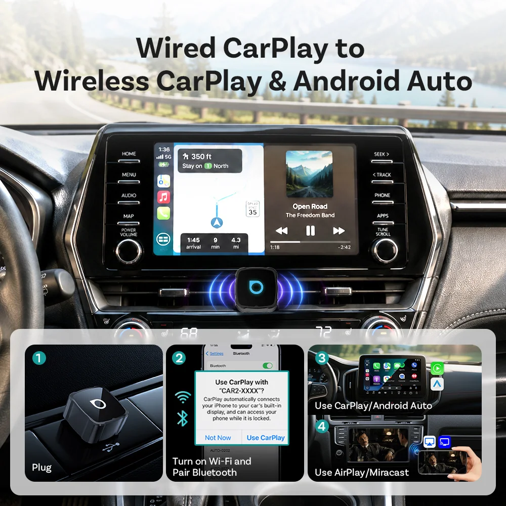 Ottocast 4-in-1 Mini Air Pro CarPlay Wireless Android Auto Adapter Video-Spiegelung Youtube Spiegel-Dongle für Airplay Miracast – Detail 5
