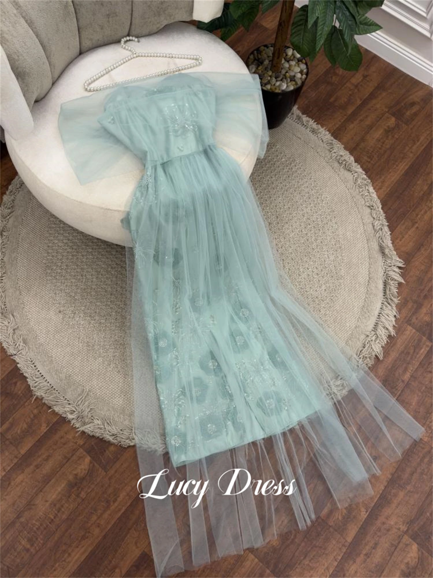 Lucy 3D Flower Decoration Eid Dress Wedding Party Satin Mesh Graduation Gown Evening Dresses for Special Occasions Ball Gowns