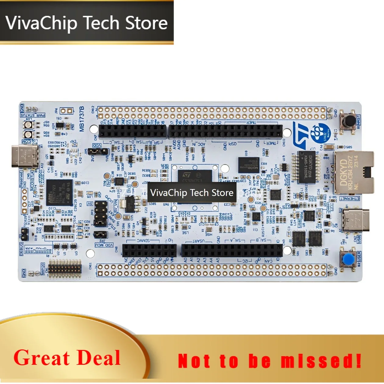 Плата разработки VivaCTNUCLEO-H7S3L8 на базе STM32 Nucleo Series STM32H7S3L8 MCU с поддержкой подключения Arduino/ST Zio/Morpho