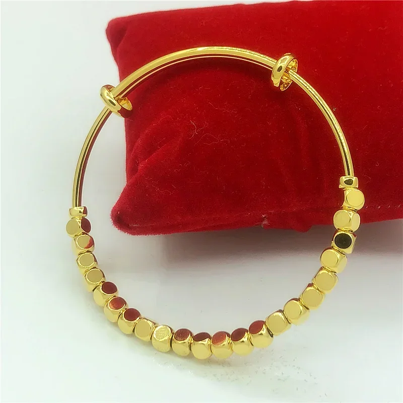 Bracelete estilo coreano banhado a ouro para mulheres, push-pull, miçangas sorte simples, 18k puro, ouro real 100% 24k, proibição feminina