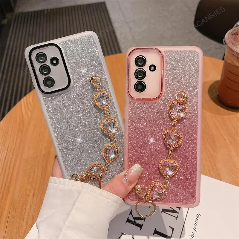 Lüks elmas bilezik Glitter temizle silikon kılıf Samsung Galaxy M54 M14 M04 M53 M33 M13 F54 F14 F23 F13 kapak M 54 53 14