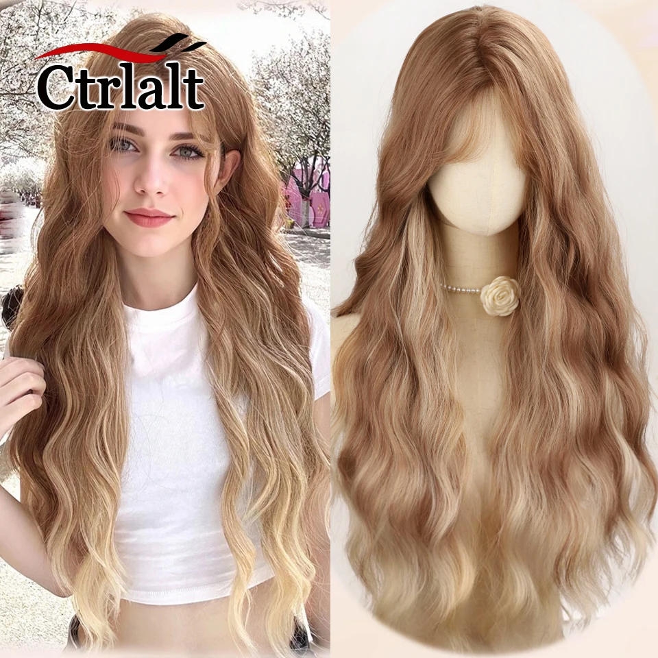 

Ombre Golden Middle Part Hair Wig Long Wavy Synthetic Curly Lolita Green Red Wig for Women Daily Party Use Halloween Wig ﻿ ﻿